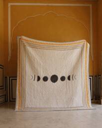 Hand-Block Printed Cotton Quilt Sun & Moon Reversible Bedspread - thumbnail 1