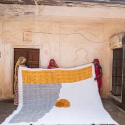 Hand-Block Printed Cotton Quilt Sun & Moon Reversible Bedspread - thumbnail 2