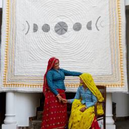 Hand-Block Printed Cotton Quilt Sun & Moon Reversible Bedspread - thumbnail 4