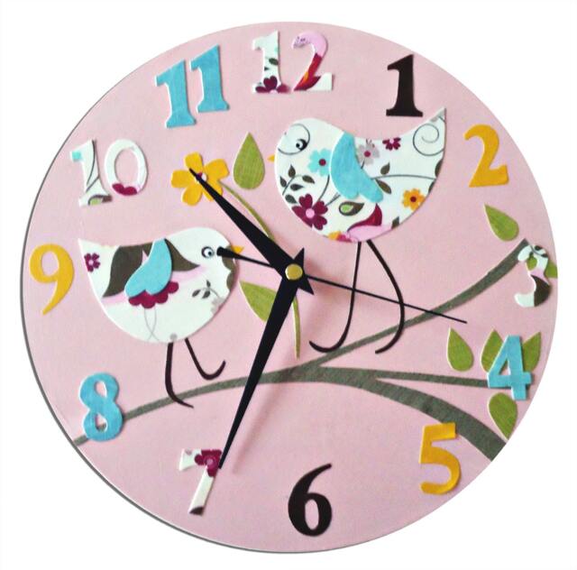 Bird Clock - Blue, Pink, Yellow, Girls Clock, Personalised Personalized Baby Girl Nursery, Gift For - image 1