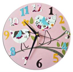 Bird Clock - Blue, Pink, Yellow, Girls Clock, Personalised Personalized Baby Girl Nursery, Gift For - thumbnail 1