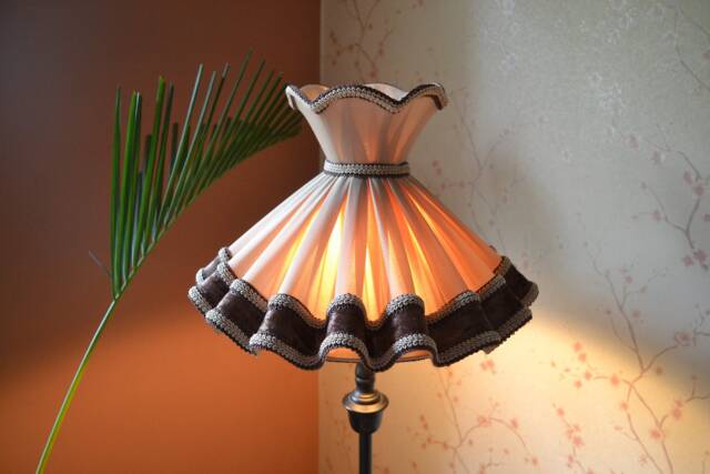 Hand-Stitched Beige Chiffon Lampshade Victorian Style Skirt Shade - image 1