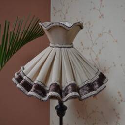 Hand-Stitched Beige Chiffon Lampshade Victorian Style Skirt Shade - thumbnail 2