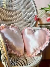 Handmade Pale Pink Satin Heart Pillow, Silk Ruffle Cushion