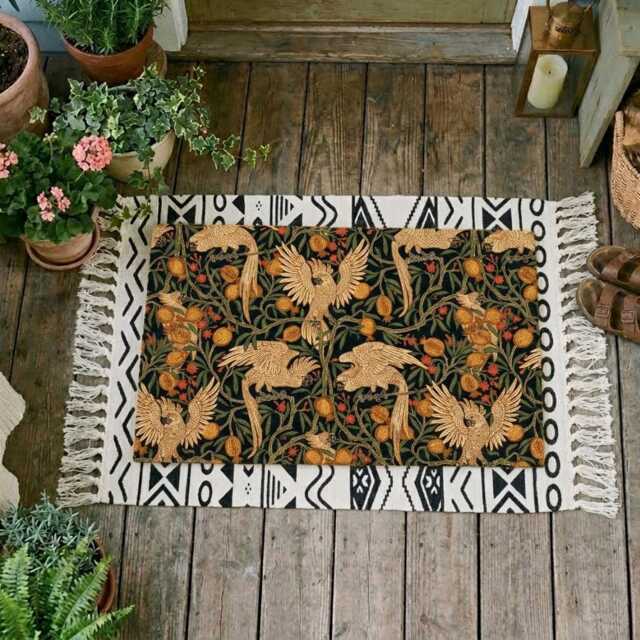 Walter Crane Cockatoo Doormat, Dark Floral Botanical Coir Welcome Mat - image 1