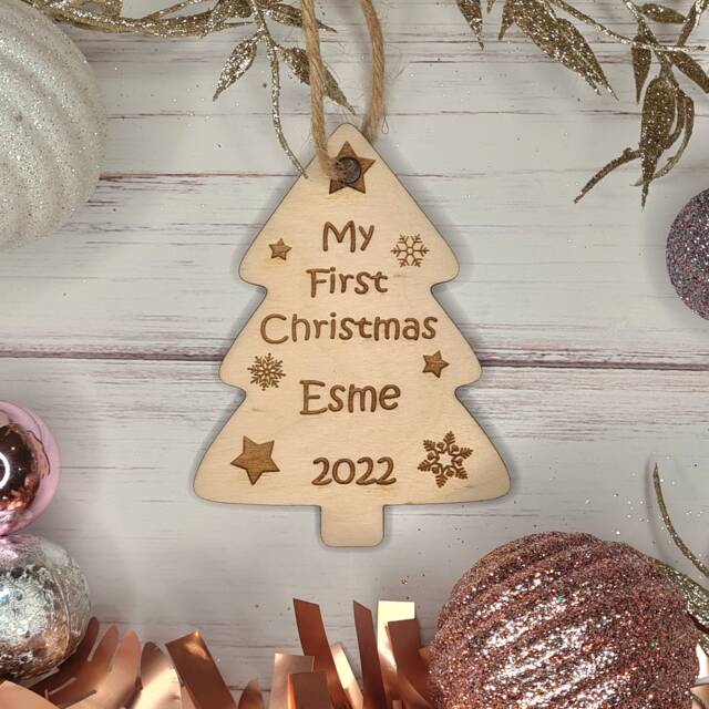 Personalised 2025 My First Christmas Tree Bauble Decoration Ornament ~ Wooden Xmas Gift - image 1