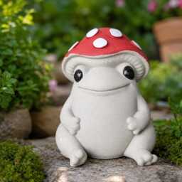 Mushroom Garden Ornament - Cast Stone Frog Statue Fairy Decor Handmade UK - thumbnail 2