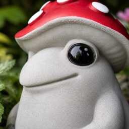 Mushroom Garden Ornament - Cast Stone Frog Statue Fairy Decor Handmade UK - thumbnail 4