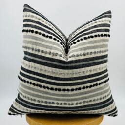 Black & Gray Striped Pillow Cover, Linen Textured Woven Throw - thumbnail 3