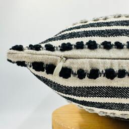 Black & Gray Striped Pillow Cover, Linen Textured Woven Throw - thumbnail 2