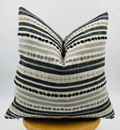 Black & Gray Striped Pillow Cover, Linen Textured Woven Throw - thumbnail 1