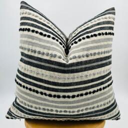 Black & Gray Striped Pillow Cover, Linen Textured Woven Throw - thumbnail 4