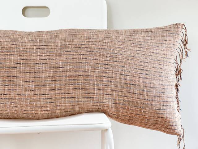 Handwoven Lumbar Pillow Cover Vintage Karen Batik, Hemp Fringes - 14x36 - image 1