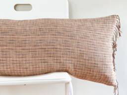 Handwoven Lumbar Pillow Cover Vintage Karen Batik, Hemp Fringes - 14x36 - thumbnail 1