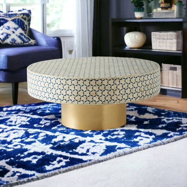 Handmade Targua Bone Inlay Coffee Table, Camel Geometric Center Furniture - image 1