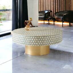 Handmade Targua Bone Inlay Coffee Table, Camel Geometric Center Furniture - thumbnail 2