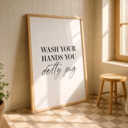 Bathroom Print - Wash Your Hands You Detty Pig Funny Wall Art Decor Downstairs Loo - thumbnail 2