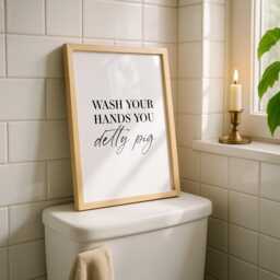 Bathroom Print - Wash Your Hands You Detty Pig Funny Wall Art Decor Downstairs Loo - thumbnail 1