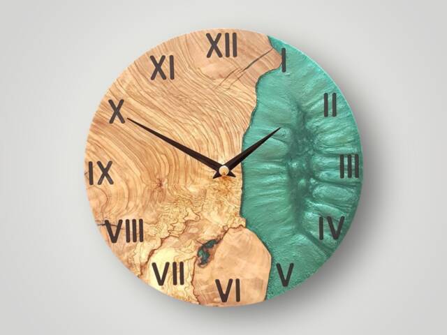 Handmade Epoxy Olive Wood Wall Clock Modern Home Decor - image 1
