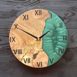 Handmade Epoxy Olive Wood Wall Clock Modern Home Decor - thumbnail 2
