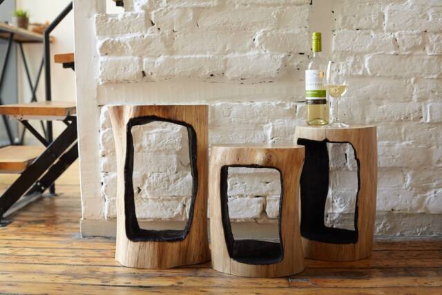 Aspen Wood Furniture, Wooden Rustic Coffee Tables, Driftwood Stump Farmhouse Decor - Set Of 3 - image 1
