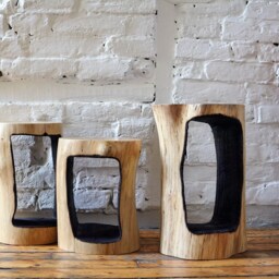 Aspen Wood Furniture, Wooden Rustic Coffee Tables, Driftwood Stump Farmhouse Decor - Set Of 3 - thumbnail 3