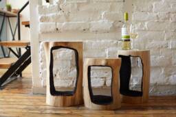 Aspen Wood Furniture, Wooden Rustic Coffee Tables, Driftwood Stump Farmhouse Decor - Set Of 3 - thumbnail 1