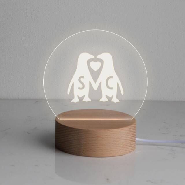 Penguins Desk Lamp, Personalised Led Mini Lamp For Couples, Valentine's Day Gift Girlfriend, Valentines Plaque - image 1