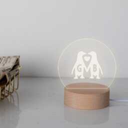 Penguins Desk Lamp, Personalised Led Mini Lamp For Couples, Valentine's Day Gift Girlfriend, Valentines Plaque - thumbnail 3