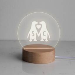 Penguins Desk Lamp, Personalised Led Mini Lamp For Couples, Valentine's Day Gift Girlfriend, Valentines Plaque - thumbnail 1