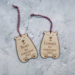 Personalised 1st Christmas Ornament - Laser Cut Wooden Bauble - thumbnail 1