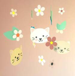 Baby Mobile With Kawaii Cats & Country Flowers - Eco-Friendly Birth Gift Made From Recycled Paper - thumbnail 1