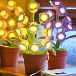 Crochet Lily Of The Valley Night Light, Handmade Knitted Flower Lamp, Potted Plant, Tiny Home Decor, Birthday Gift For Her, Mom - thumbnail 4