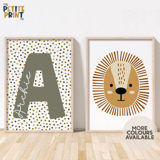 Safari Print Set - Lion Name Jungle Nursery Playroom Poster Unframed - image 1