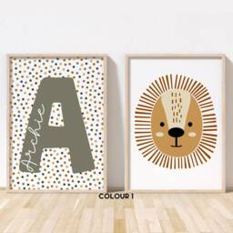Safari Print Set - Lion Name Jungle Nursery Playroom Poster Unframed - thumbnail 2