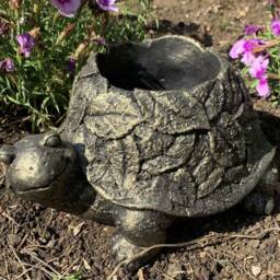 stone Garden Tortoise Leaf Detail Planter Plant Pot Gold Gift Concrete Ornament - thumbnail 2