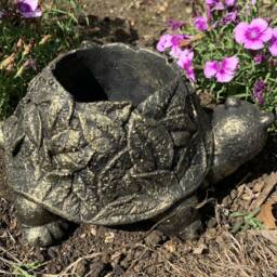 stone Garden Tortoise Leaf Detail Planter Plant Pot Gold Gift Concrete Ornament - thumbnail 4