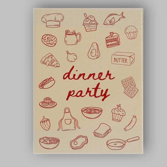 Retro Dinner Party Food Doodle Kitchen Illustration Canvas Wall Art Print Decor Picture Ready To Hang - image 1