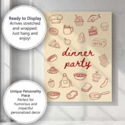 Retro Dinner Party Food Doodle Kitchen Illustration Canvas Wall Art Print Decor Picture Ready To Hang - thumbnail 3