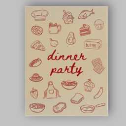 Retro Dinner Party Food Doodle Kitchen Illustration Canvas Wall Art Print Decor Picture Ready To Hang - thumbnail 1