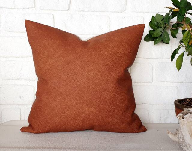 Terracotta Vegan Leather Pillow Cover Modern Scandinavian Decor - image 1