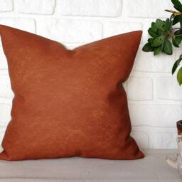 Terracotta Vegan Leather Pillow Cover Modern Scandinavian Decor - thumbnail 2