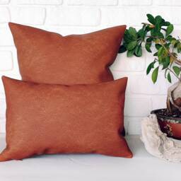 Terracotta Vegan Leather Pillow Cover Modern Scandinavian Decor - thumbnail 3