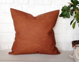 Terracotta Vegan Leather Pillow Cover Modern Scandinavian Decor - thumbnail 1
