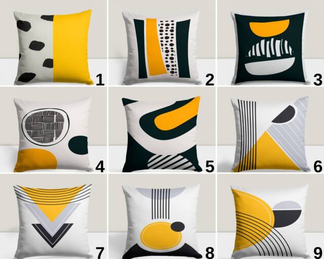 Abstract Cushion Cover, Modern Pillow Case, Yellow Minimalist Decor, Contemporary Lumbar Pillow, Home Accessory, Geometric Living Room Decor - image 1