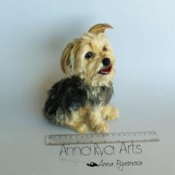 Needle Felted Dog Yorkshire Portrait Dog-Wool Animal Sculpture - Eco Friendly Art-Collectible Artist Animals-Art Doll - thumbnail 2