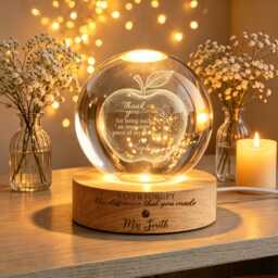 Custom Teacher Appreciation Crystal Ball Night Light, Apple Led Light Gift, Personalized Thank You Gift, End Of Year Gift