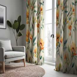 Bright Floral Watercolor Curtain, Yellow&orange Flowers With Green Leaves Drape, Fresh & Cheerful Window Treatment, Custom Size Available - thumbnail 2