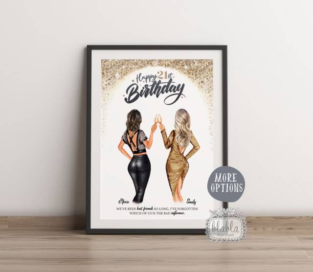Birthday Gift For Friend, 21st Friend Gift, Friends Illustration, Wall Art, Gift, Personalised - image 1