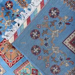 3??7 Ft Blue Hallway Rug, Handwoven Afghan Wool Runner Traditional Tribal Carpet - thumbnail 4